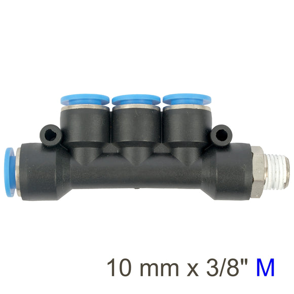 Image of an AirCraft PU Hose Fitting Manifold 4 X 10mmPort X 3/8'M