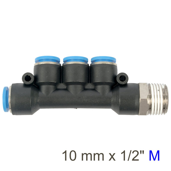 Image of an AirCraft PU Hose Fitting Manifold 4 X 10mmPort X 1/2'M