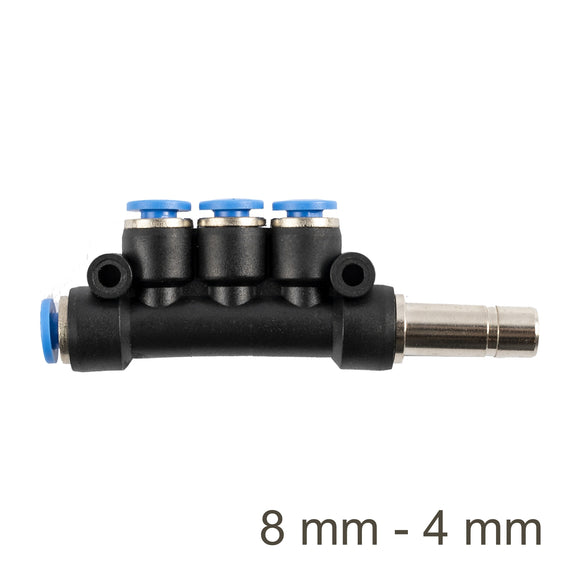 Image of an AirCraft Red Insert Manifold Side 4-Port PU 8mm- 4mm