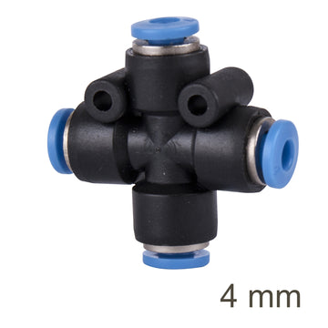 Image of an AirCraft PU Hose Fitting 4 Way Connector 4mm