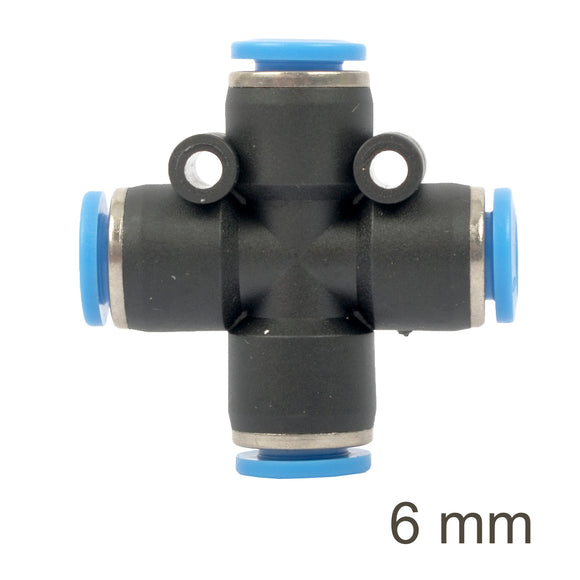 Image of an AirCraft PU Hose Fitting 4 Way Connector 6mm