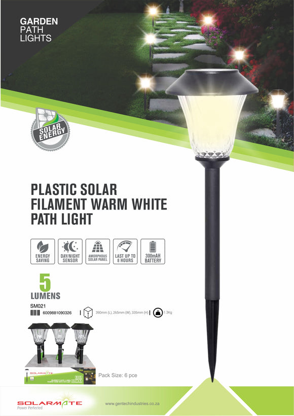 Solarmate Path Light Plastic 5 Lumen Filament Warm White 6 Pack