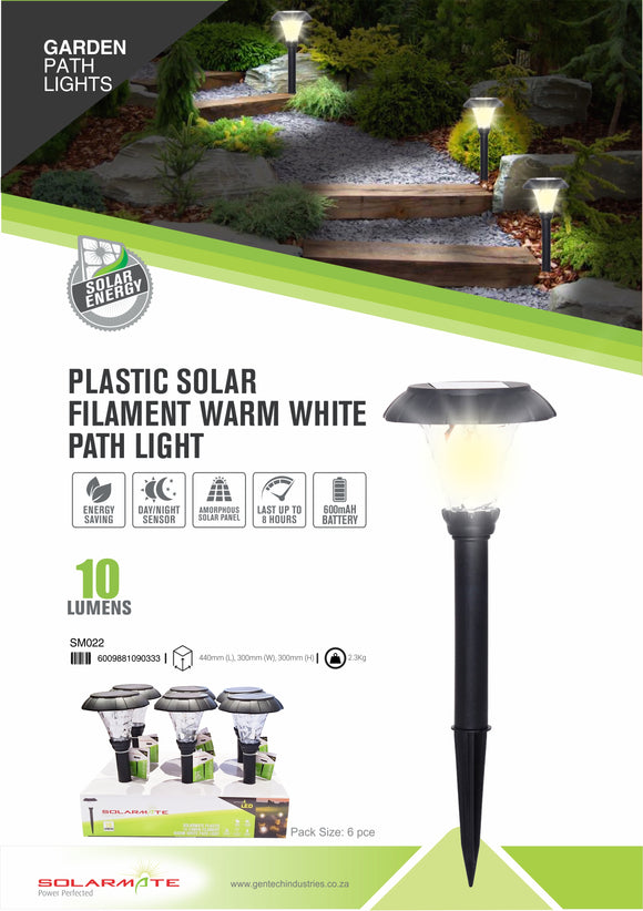 Solarmate Path Light Plastic 10 Lumen Filament Warm White 6 Pack