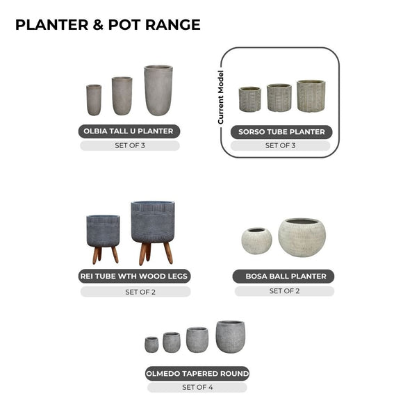 Image of a CASA CALORE SORSO Flower Pots & Planters, Lightweight 18kg Set 3 Cylindrical Shape 2