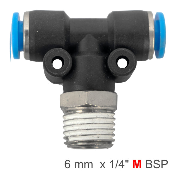 Image of an AirCraft PU Hose Fitting Tee 6mm-1/4 M