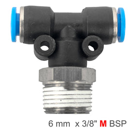 Image of an AirCraft PU Hose Fitting Tee 6mm-3/8 M