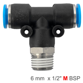 Image of an AirCraft PU Hose Fitting Tee 6mm-1/2 M