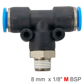 Image of an AirCraft PU Hose Fitting Tee 8mm-1/8 M
