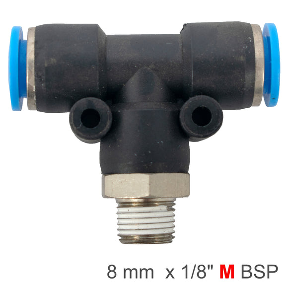 Image of an AirCraft PU Hose Fitting Tee 8mm-1/8 M
