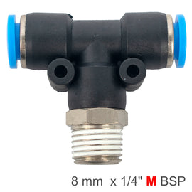 Image of an AirCraft PU Hose Fitting Tee 8mm-1/4 M