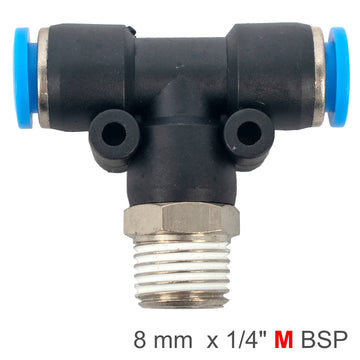 Image of an AirCraft PU Hose Fitting Tee 8mm-1/4 M