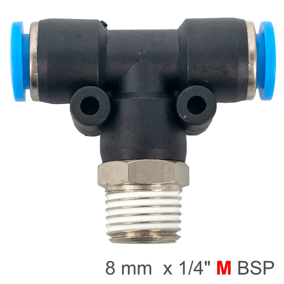 Image of an AirCraft PU Hose Fitting Tee 8mm-1/4 M