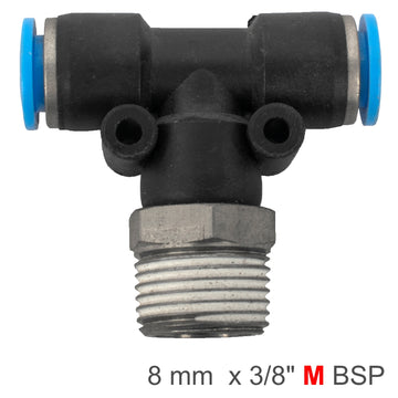 Image of an AirCraft PU Hose Fitting Tee 8mm-3/8 M