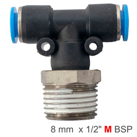 Image of an AirCraft PU Hose Fitting Tee 8mm-1/2 M