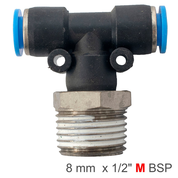 Image of an AirCraft PU Hose Fitting Tee 8mm-1/2 M