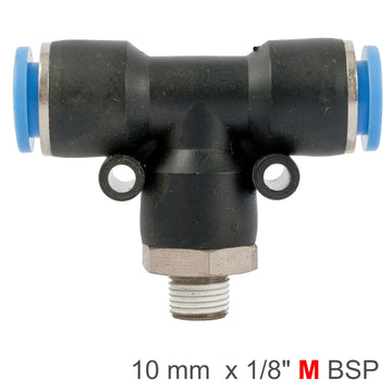 Image of an AirCraft PU Hose Fitting Tee 10mm-1/8 M