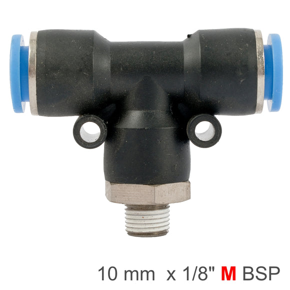 Image of an AirCraft PU Hose Fitting Tee 10mm-1/8 M