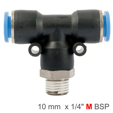 Image of an AirCraft PU Hose Fitting Tee 10mm-1/4 M