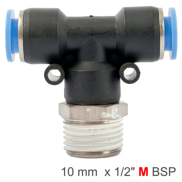 Image of an AirCraft PU Hose Fitting Tee 10mm-1/2 M
