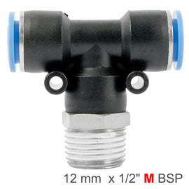 Image of an AirCraft PU Hose Fitting Tee 12mm-1/2 M