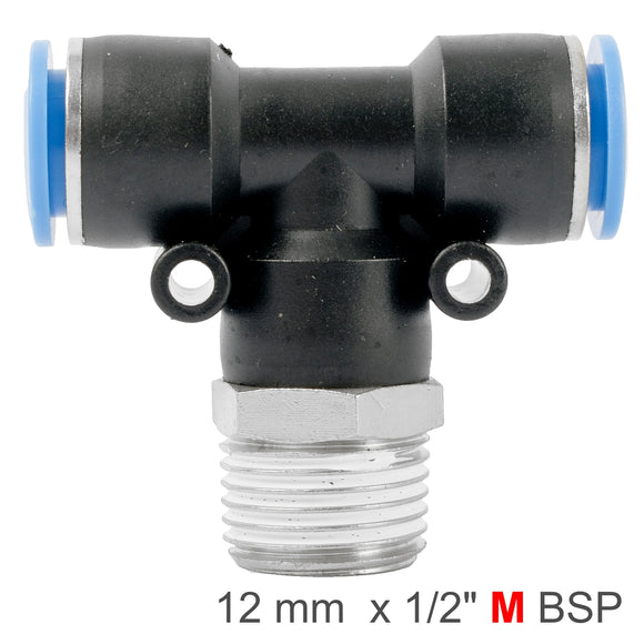 Image of an AirCraft PU Hose Fitting Tee 12mm-1/2 M