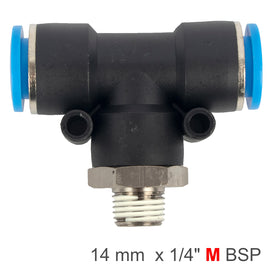 Image of an AirCraft PU Hose Fitting Tee 14mm-1/4 M