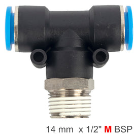 Image of an AirCraft PU Hose Fitting Tee 14mm-1/2 M