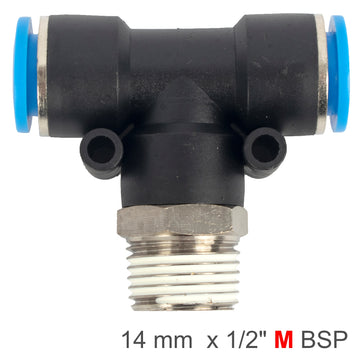 Image of an AirCraft PU Hose Fitting Tee 14mm-1/2 M