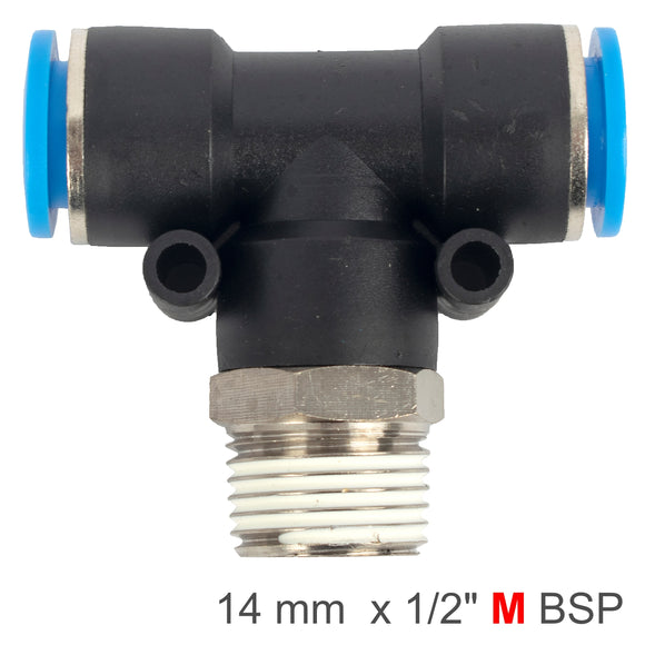 Image of an AirCraft PU Hose Fitting Tee 14mm-1/2 M