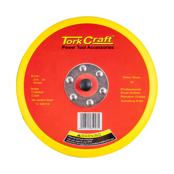 Image of a Tork Craft DA Sander Pad Hook And Loop 5 16 - 24unf Med Soft No Holes 150mm 6'