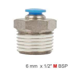Image of an AirCraft PU Hose Fitting Straight Stud 6mm-1/2 M