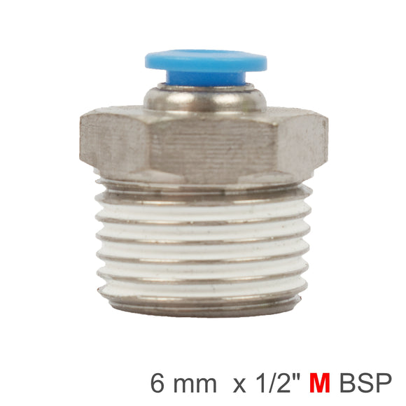 Image of an AirCraft PU Hose Fitting Straight Stud 6mm-1/2 M