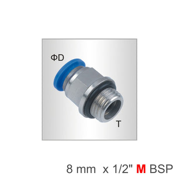 Image of an AirCraft PU Fitting Straight Stud With O-Ring 8mm-1/2 M