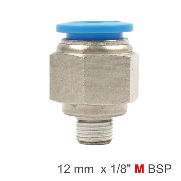 Image of an AirCraft PU Hose Fitting Straight Stud 12mm-1/8 M