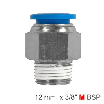 Image of an AirCraft PU Hose Fitting Straight Stud 12mm-3/8 M