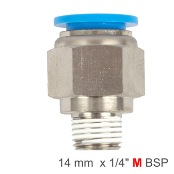 Image of an AirCraft PU Hose Fitting Straight Stud 14mm-1/4 M