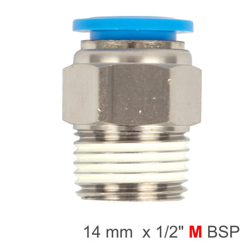 Image of an AirCraft PU Hose Fitting Straight Stud 14mm-1/2 M