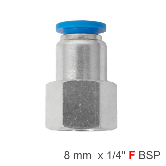 Image of an AirCraft PU Hose Fitting Straight Connector 8mm - 1/4" F BSP (SPCF08-02)