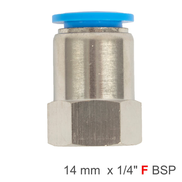 Image of an AirCraft PU Hose Fitting Straight Stud 14mm-1/4 F