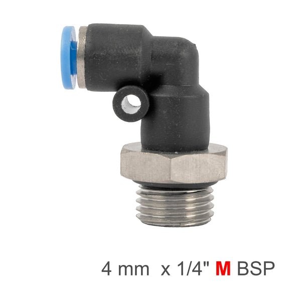 Image of an AirCraft PU Hose Fitting Elbow With O-Ring 4mm-1/4 M