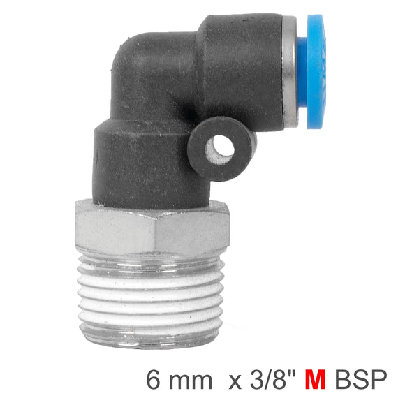 Image of an AirCraft Elbow 6mm-3/8" M BSP PU Hose Fitting