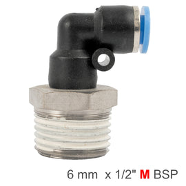 Image of an AirCraft Elbow 6mm-1/2 M PU Hose Fitting