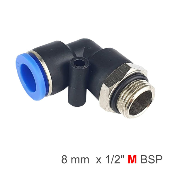 Image of an AirCraft PU Hose Fitting Elbow With O-Ring 8mm-1/2 M