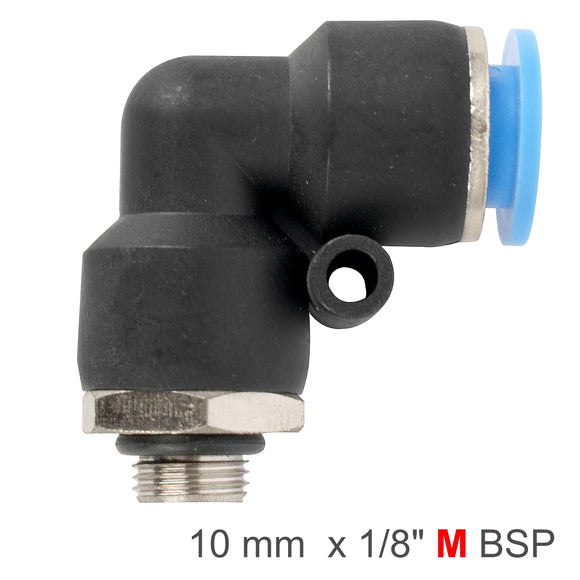 Image of an AirCraft PU Hose Fitting Elbow With O-Ring 10mm-1/8 M