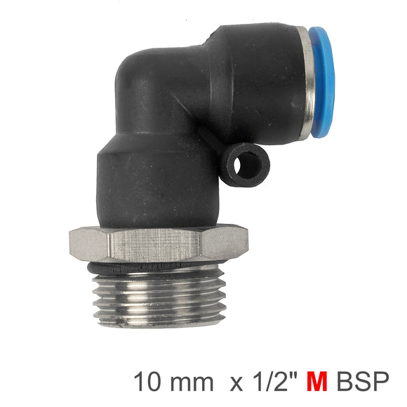 Image of an AirCraft PU Hose Fitting Elbow With O-Ring 10mm-1/2M