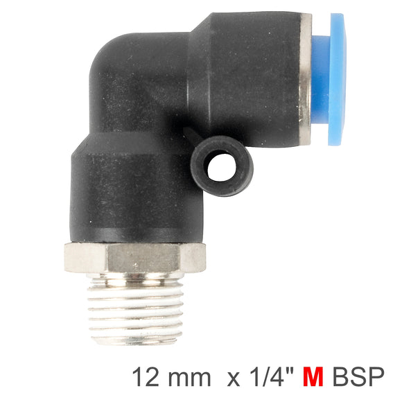Image of an AirCraft Elbow 12mm-1/4 M PU Hose Fitting