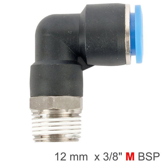 Image of an AirCraft Elbow 12mm-3/8 M PU Hose Fitting