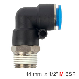 Image of an AirCraft Elbow 14mm-1/2 M PU Hose Fitting