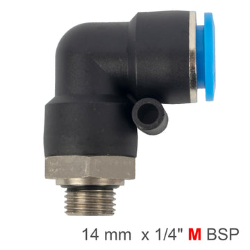 Image of an AirCraft Elbow With O-Ring 14mm-1/4' M PU Hose Fitting
