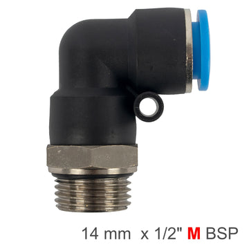 Image of an AirCraft Elbow With O-Ring 14mm-1/2' M PU Hose Fitting